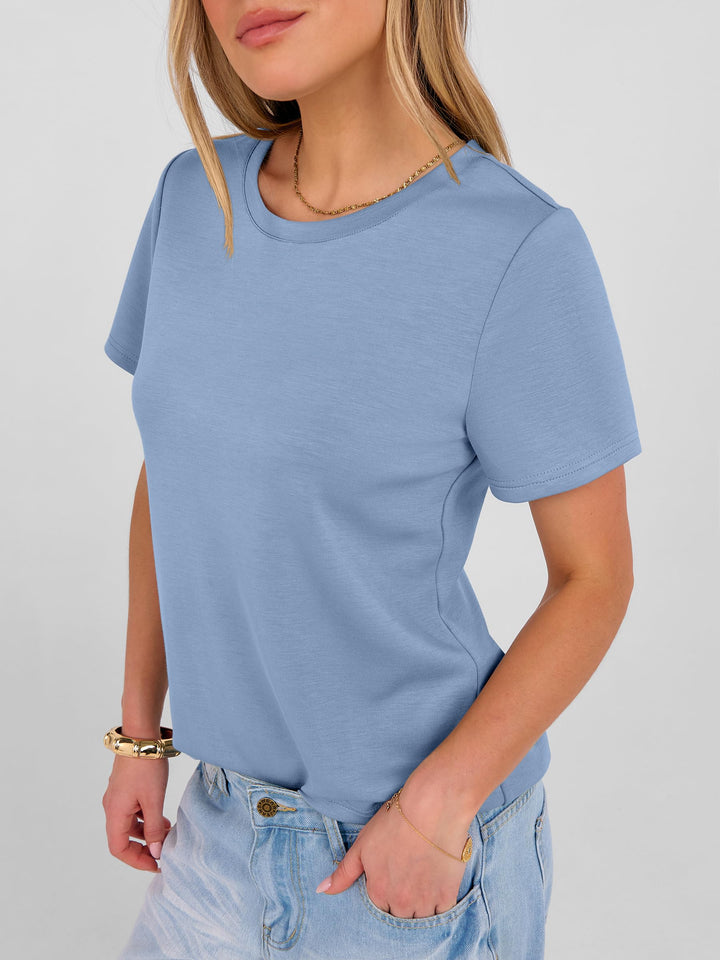 ANRABESS Summer T Shirts for Women, Round Neck Short Sleeve Tops for Women 2026 WrinkleFree Comfy Tshirt Basic Tee Casual Workout Tops Vacation Outfits