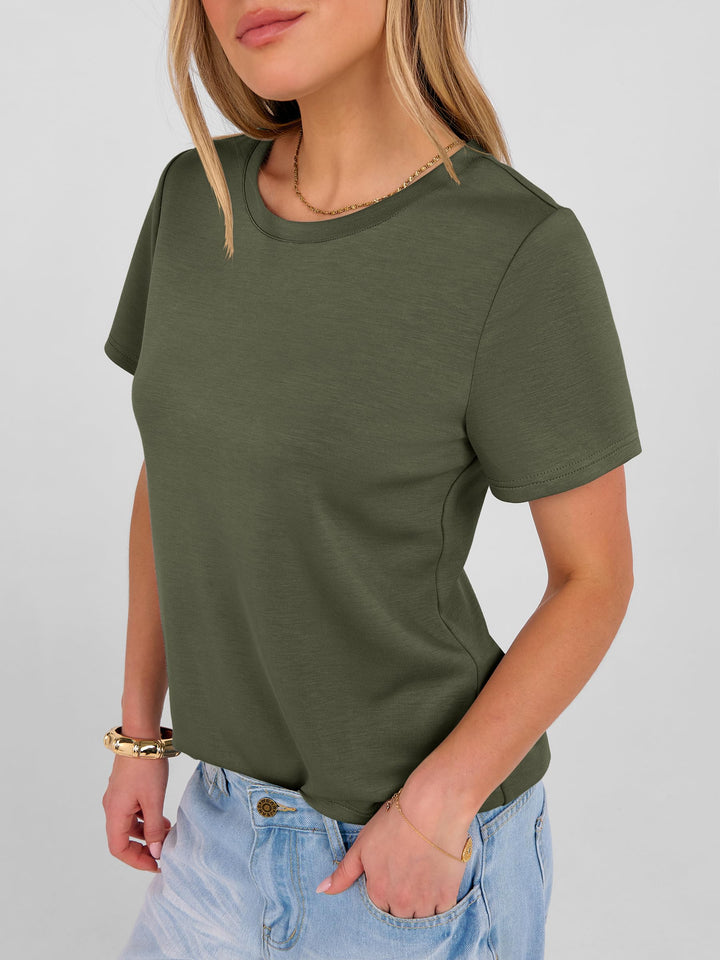 ANRABESS Summer T Shirts for Women, Round Neck Short Sleeve Tops for Women 2026 WrinkleFree Comfy Tshirt Basic Tee Casual Workout Tops Vacation Outfits