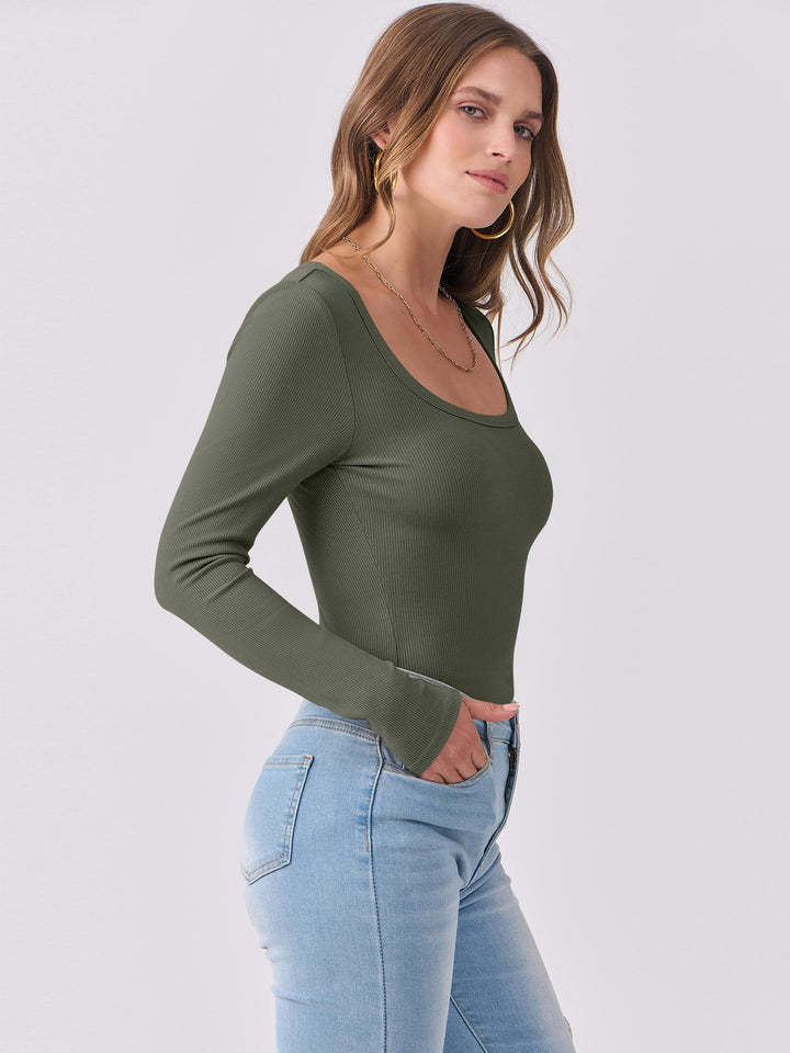 ANRABESS Long Sleeve Shirts for Women Ribbed Knit Slim Fitted Casual Tops Scoop Neck Basic Tee Spring Fall Fashion Clothes