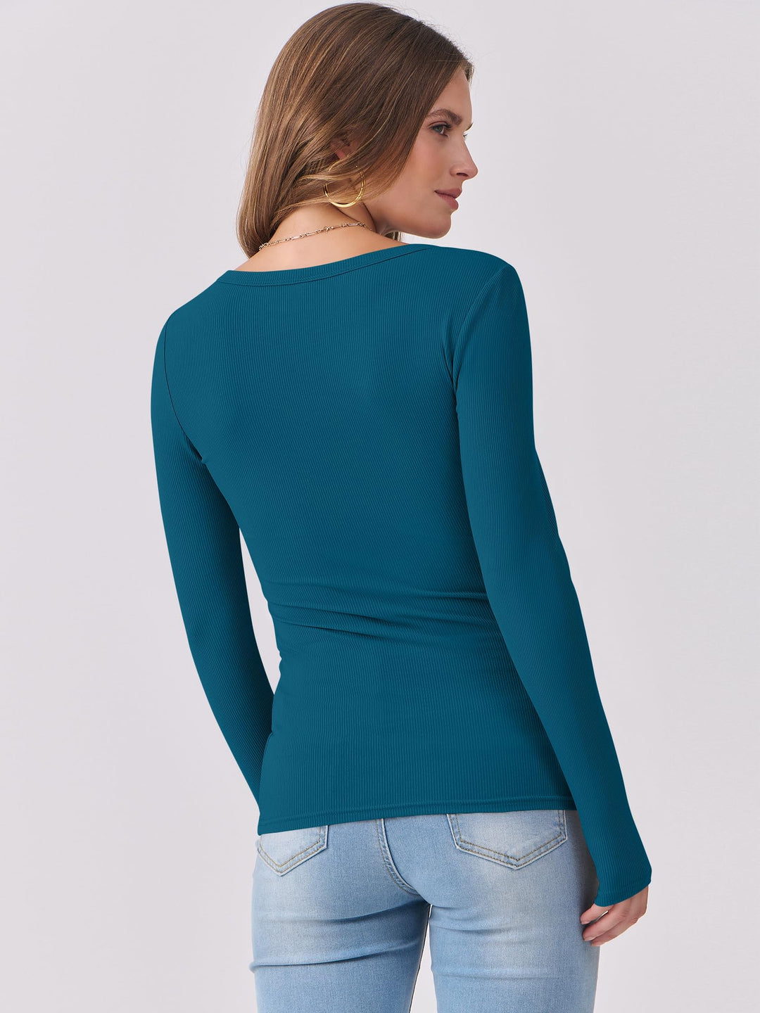 ANRABESS Long Sleeve Shirts for Women Ribbed Knit Slim Fitted Casual Tops Scoop Neck Basic Tee Spring Fall Fashion Clothes