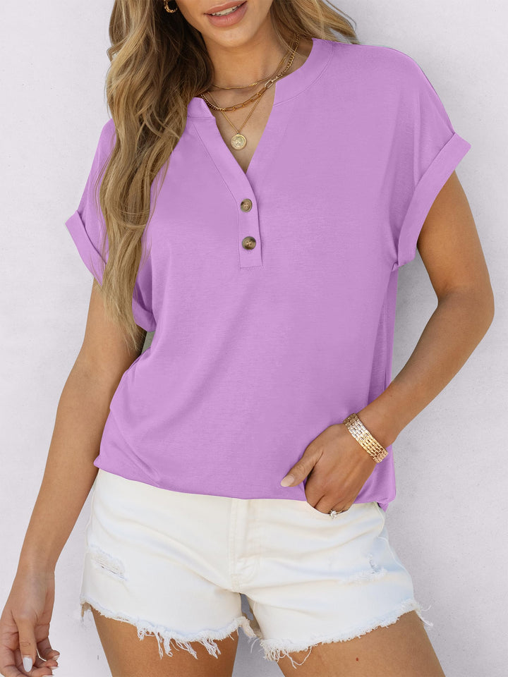 ANRABESS Womens Short Sleeve Henley Tops V Neck Dressy Casual Blouses Summer Trendy Tee Shirts 2026 Vacation Fashion Clothes
