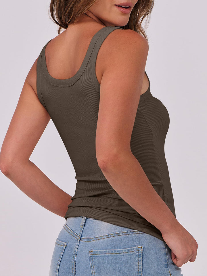 ANRABESS Womens Sleeveless Scoop Neck Tank Top Ribbed Fitted Summer Basic Slim Cute Tops 2026