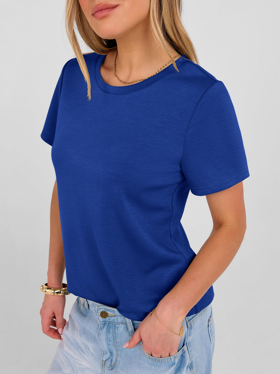 ANRABESS Summer T Shirts for Women, Round Neck Short Sleeve Tops for Women 2026 WrinkleFree Comfy Tshirt Basic Tee Casual Workout Tops Vacation Outfits