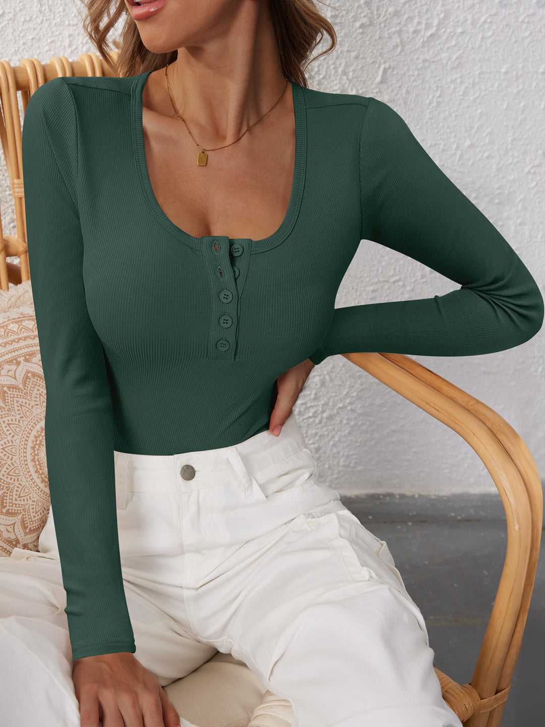 ANRABESS Women's Long Sleeve Henley Tops Ribbed Knit Slim Fitted Trendy T Shirt Basic Tees Layer 2026 Fall Fashion Outfits