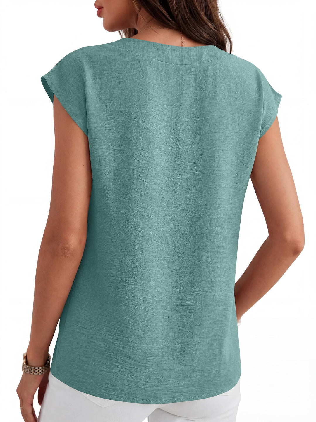 ANRABESS Women Tops V Neck T Shirts Cap Sleeve Business Casual Tops for Women Summer Loose Fit Dressy Work Office Blouses Cute Clothes Trendy Outfits