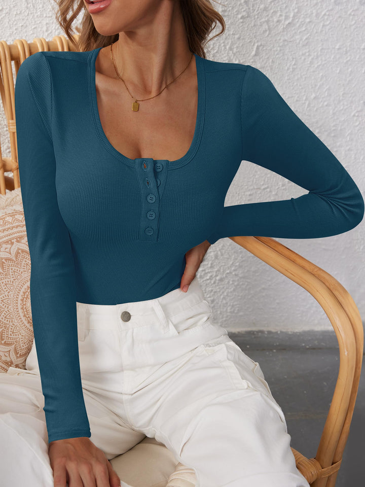 ANRABESS Women's Long Sleeve Henley Tops Ribbed Knit Slim Fitted Trendy T Shirt Basic Tees Layer 2026 Fall Fashion Outfits
