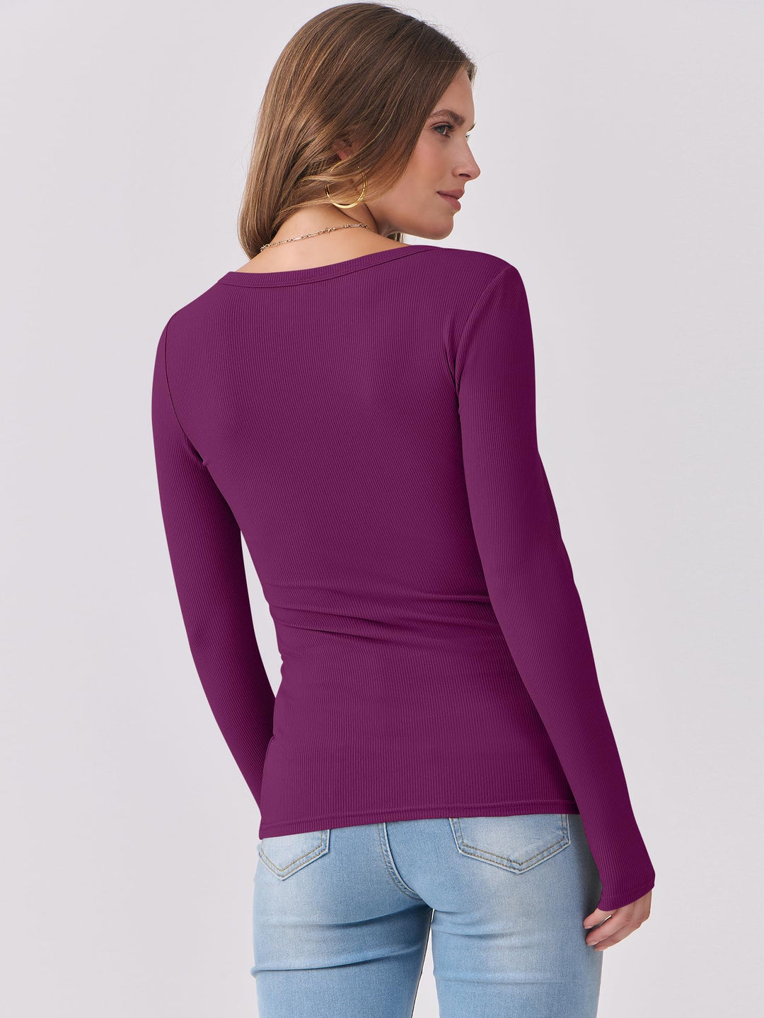 ANRABESS Long Sleeve Shirts for Women Ribbed Knit Slim Fitted Casual Tops Scoop Neck Basic Tee Spring Fall Fashion Clothes