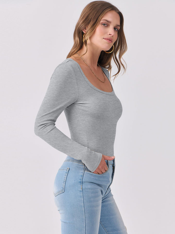 ANRABESS Long Sleeve Shirts for Women Ribbed Knit Slim Fitted Casual Tops Scoop Neck Basic Tee Spring Fall Fashion Clothes