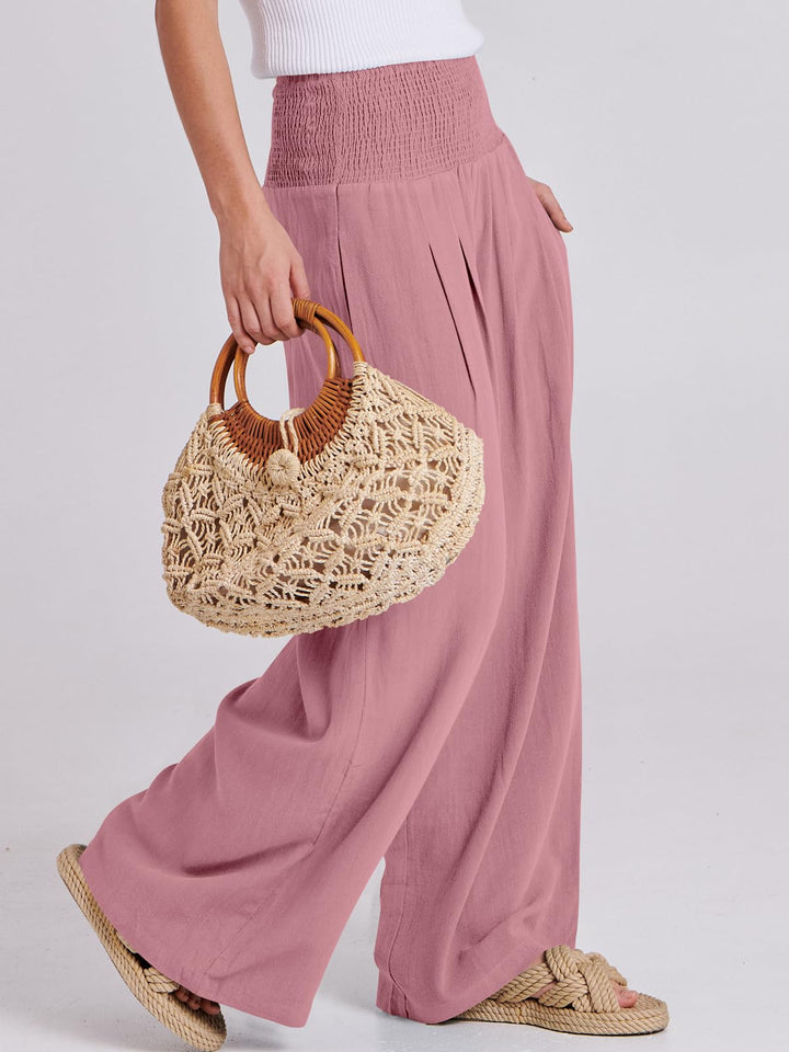 ANRABESS Linen Wide Leg Pants for Women Summer Boho High Waist Palazzo Pants Beach Lounge Casual Trousers with Pockets Vacation Clothes