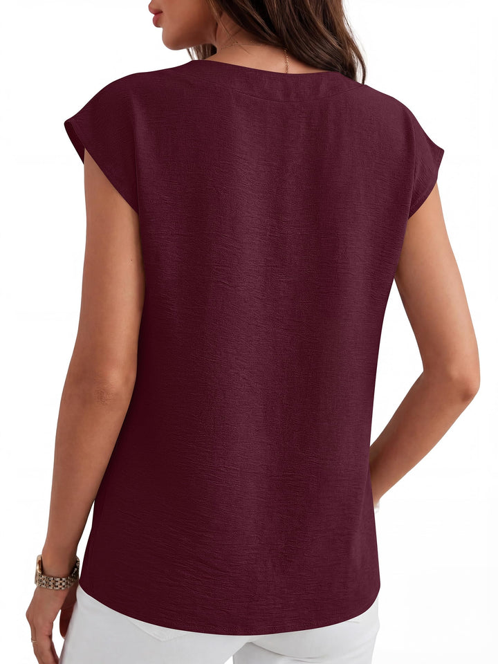 ANRABESS Women Tops V Neck T Shirts Cap Sleeve Business Casual Tops for Women Summer Loose Fit Dressy Work Office Blouses Cute Clothes Trendy Outfits