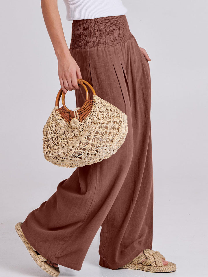 ANRABESS Linen Wide Leg Pants for Women Summer Boho High Waist Palazzo Pants Beach Lounge Casual Trousers with Pockets Vacation Clothes