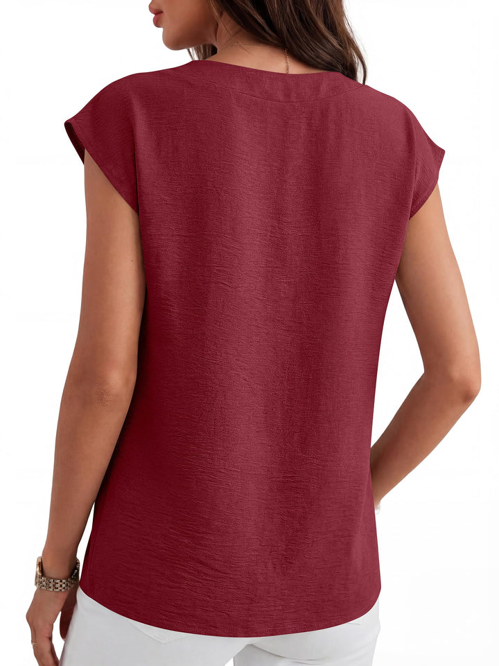 ANRABESS Women Tops V Neck T Shirts Cap Sleeve Business Casual Tops for Women Summer Loose Fit Dressy Work Office Blouses Cute Clothes Trendy Outfits