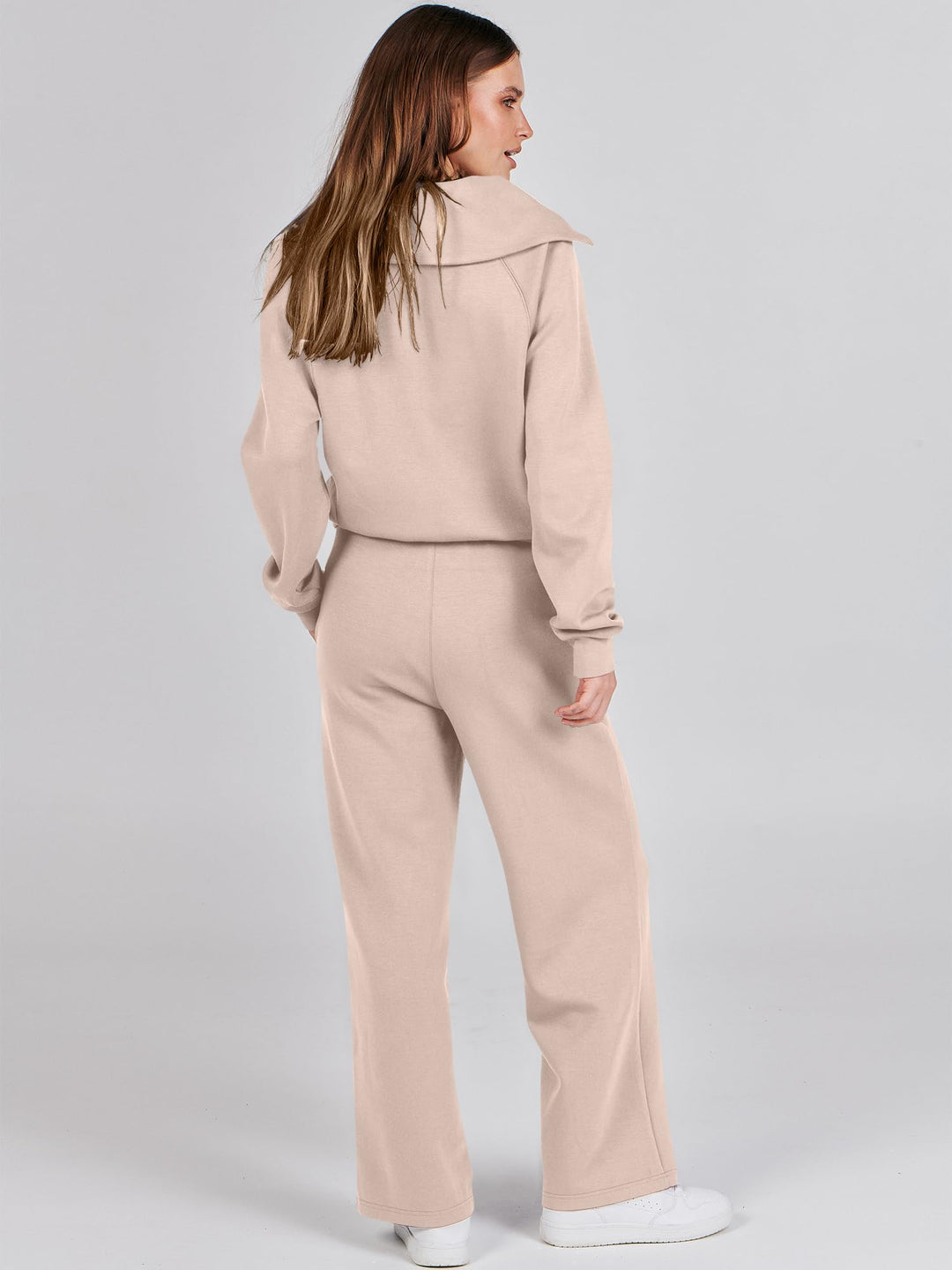 ANRABESS 2 Piece Outfits for Women Half Zip Sweatshirt & Wide Leg Pants Airport Travel Lounge Matching Fall Winter Sets Sweatsuits Clothing