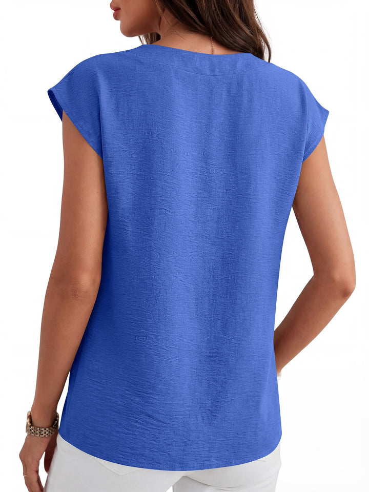 ANRABESS Women Tops V Neck T Shirts Cap Sleeve Business Casual Tops for Women Summer Loose Fit Dressy Work Office Blouses Cute Clothes Trendy Outfits