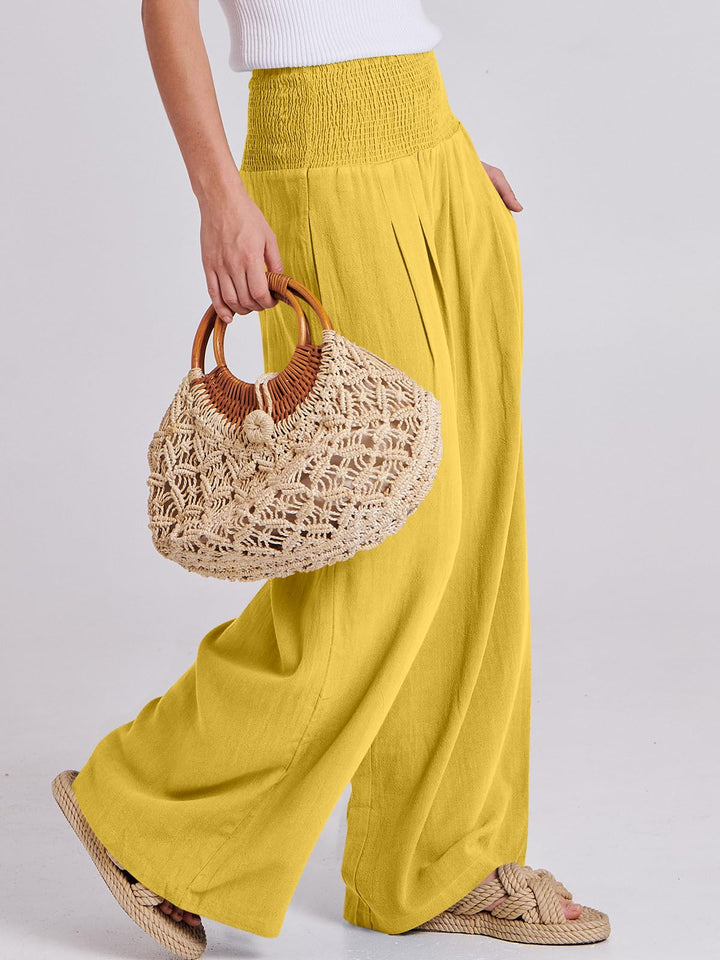 ANRABESS Linen Wide Leg Pants for Women Summer Boho High Waist Palazzo Pants Beach Lounge Casual Trousers with Pockets Vacation Clothes