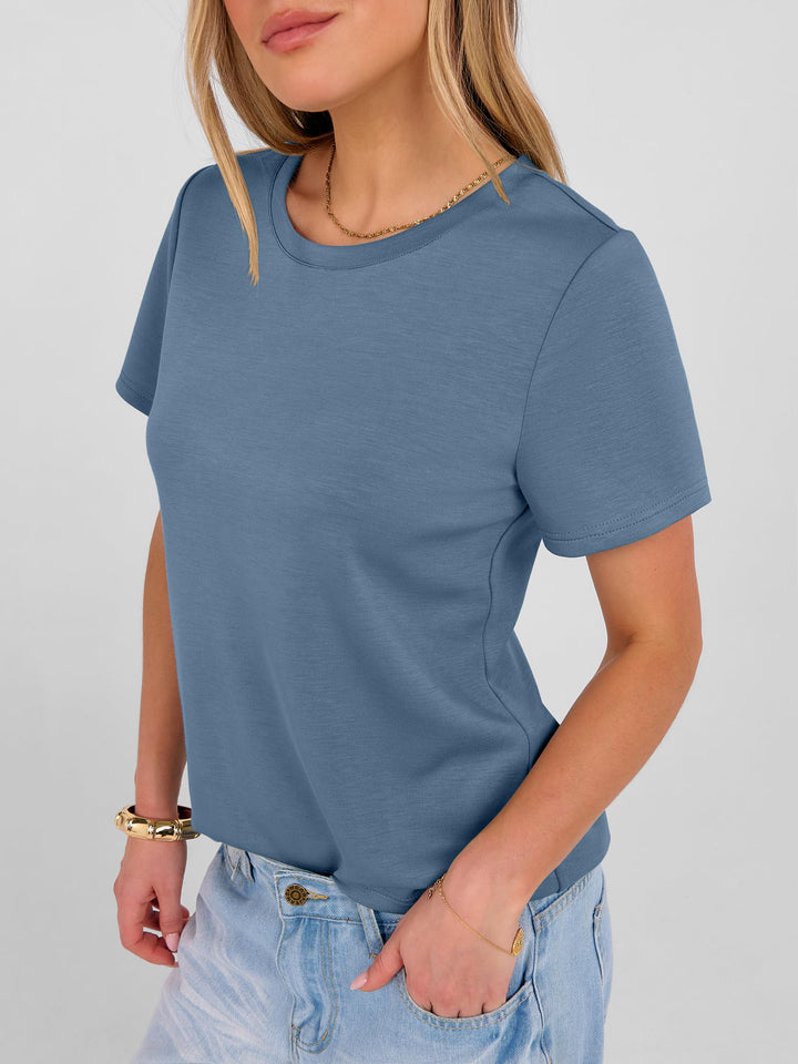 ANRABESS Summer T Shirts for Women, Round Neck Short Sleeve Tops for Women 2026 WrinkleFree Comfy Tshirt Basic Tee Casual Workout Tops Vacation Outfits