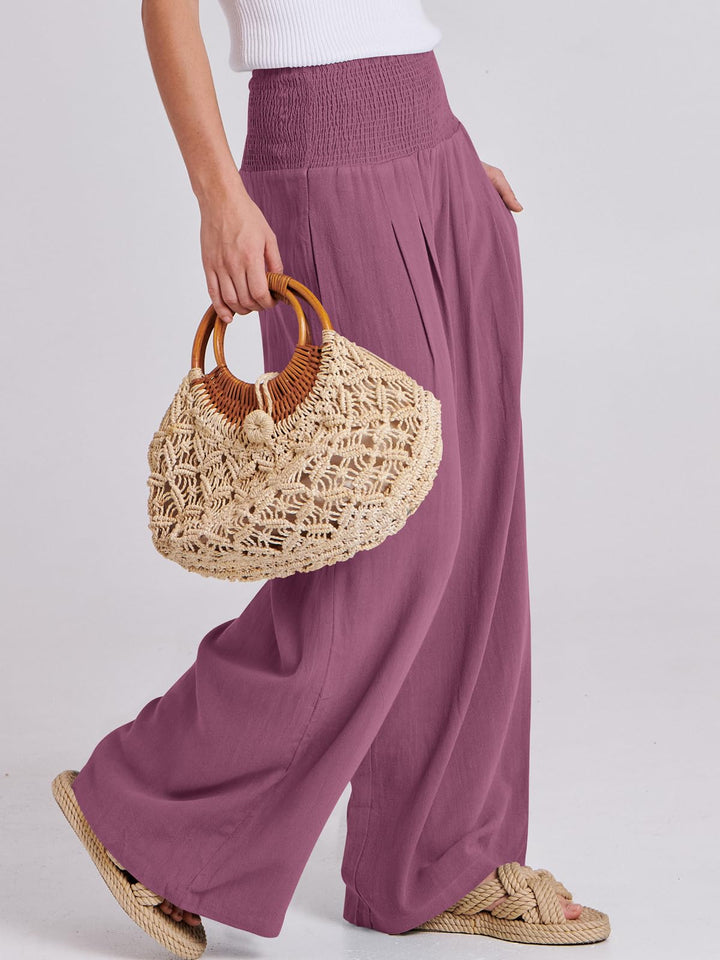 ANRABESS Linen Wide Leg Pants for Women Summer Boho High Waist Palazzo Pants Beach Lounge Casual Trousers with Pockets Vacation Clothes