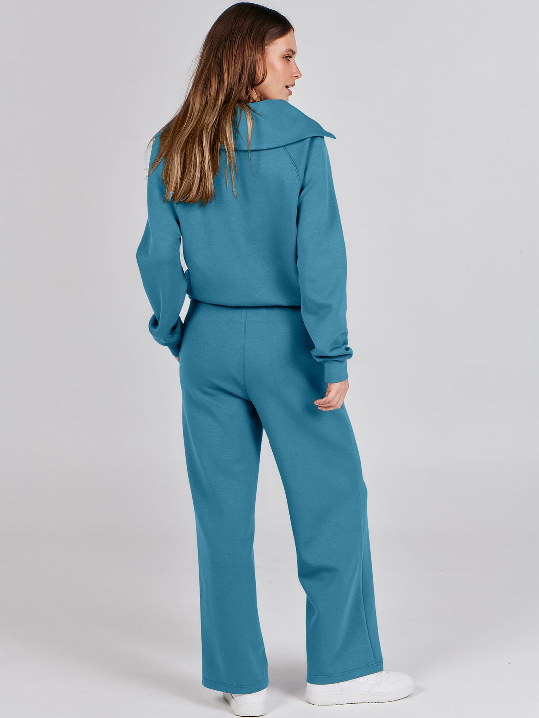 ANRABESS 2 Piece Outfits for Women Half Zip Sweatshirt & Wide Leg Pants Airport Travel Lounge Matching Fall Winter Sets Sweatsuits Clothing