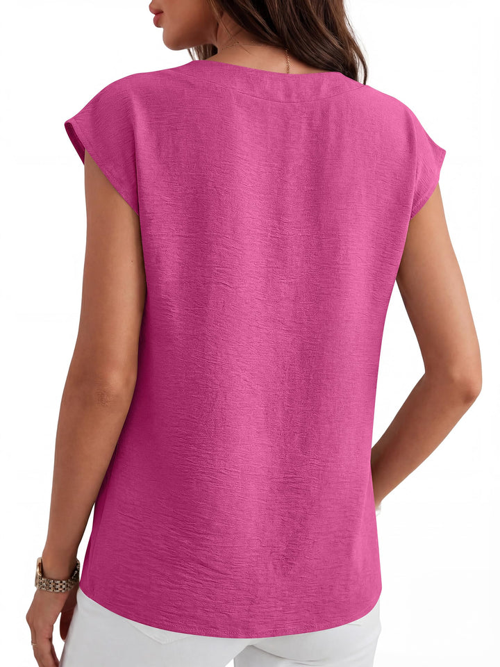 ANRABESS Women Tops V Neck T Shirts Cap Sleeve Business Casual Tops for Women Summer Loose Fit Dressy Work Office Blouses Cute Clothes Trendy Outfits