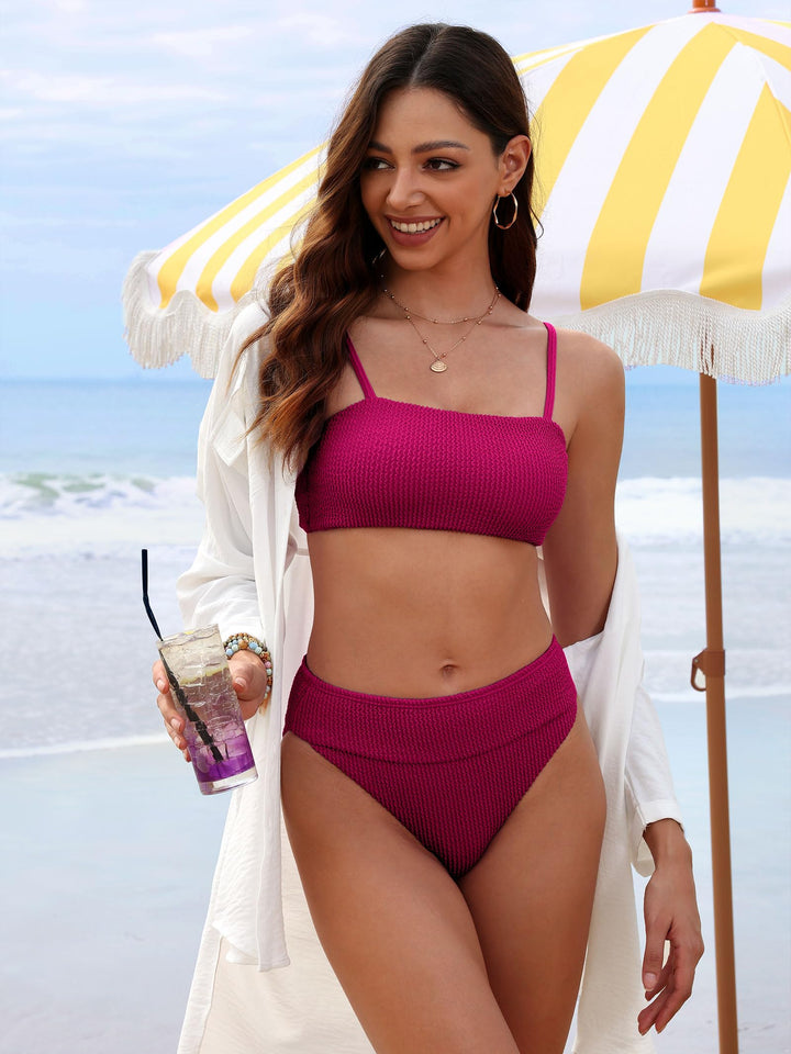 ANRABESS Tummy Control 2 Piece Swimsuits for Women High Waisted Bikini Sets Ribbed Textured Bathing Suits Beach Swimwear
