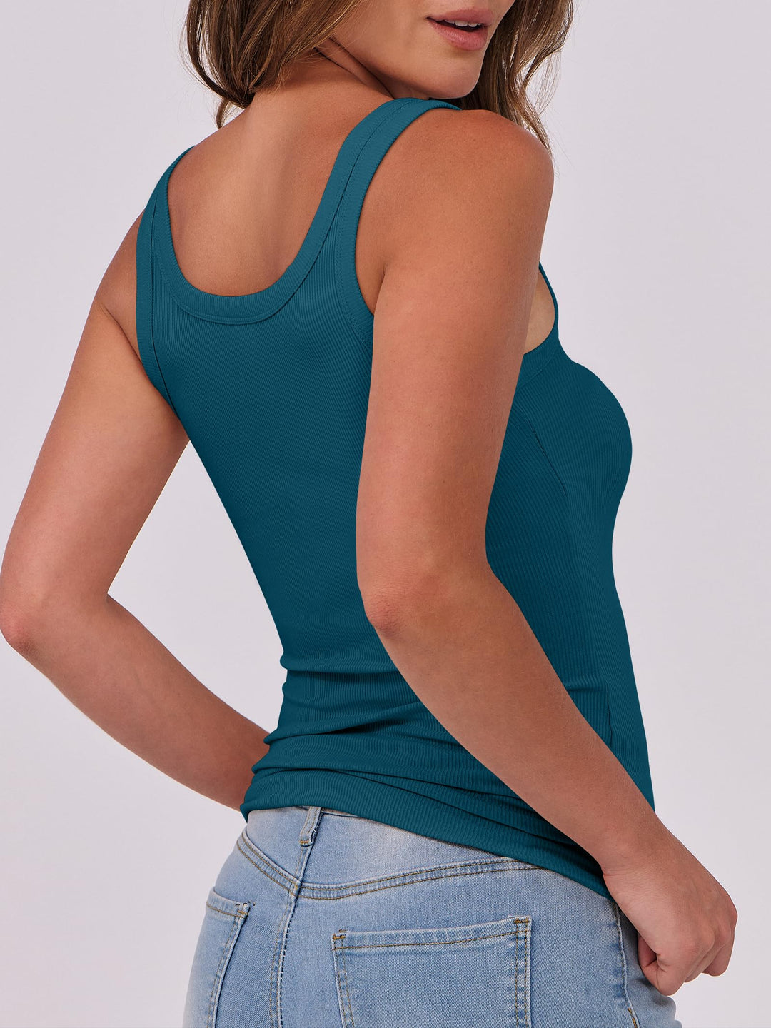 ANRABESS Womens Sleeveless Scoop Neck Tank Top Ribbed Fitted Summer Basic Slim Cute Tops 2026