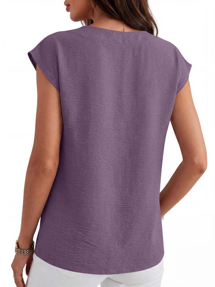 ANRABESS Women Tops V Neck T Shirts Cap Sleeve Business Casual Tops for Women Summer Loose Fit Dressy Work Office Blouses Cute Clothes Trendy Outfits