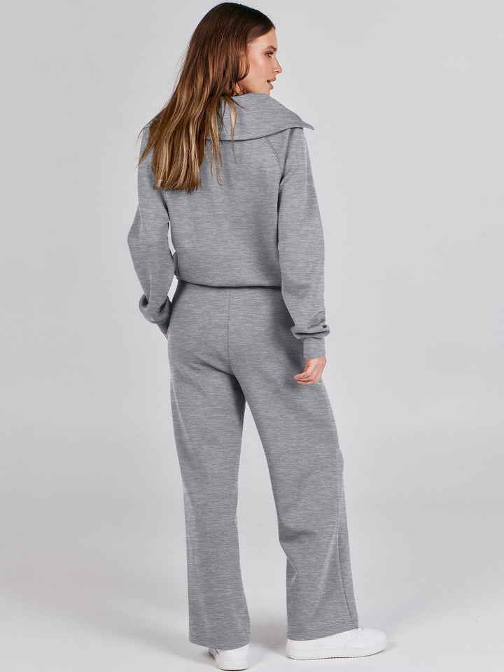 ANRABESS 2 Piece Outfits for Women Half Zip Sweatshirt & Wide Leg Pants Airport Travel Lounge Matching Fall Winter Sets Sweatsuits Clothing