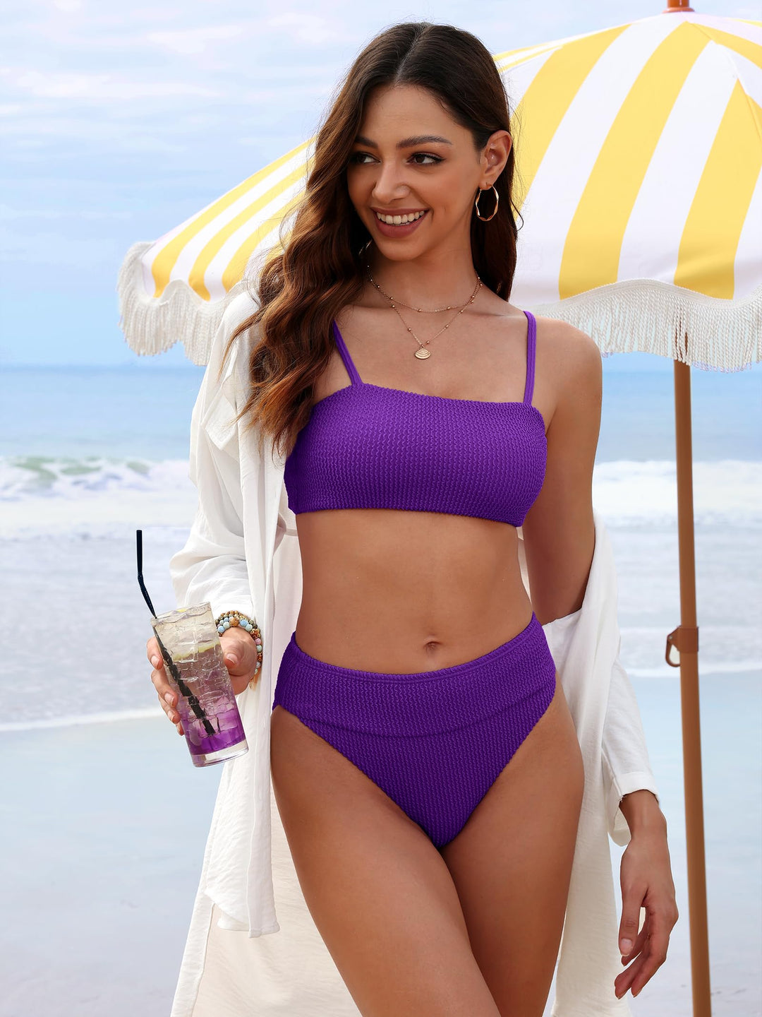 ANRABESS Tummy Control 2 Piece Swimsuits for Women High Waisted Bikini Sets Ribbed Textured Bathing Suits Beach Swimwear