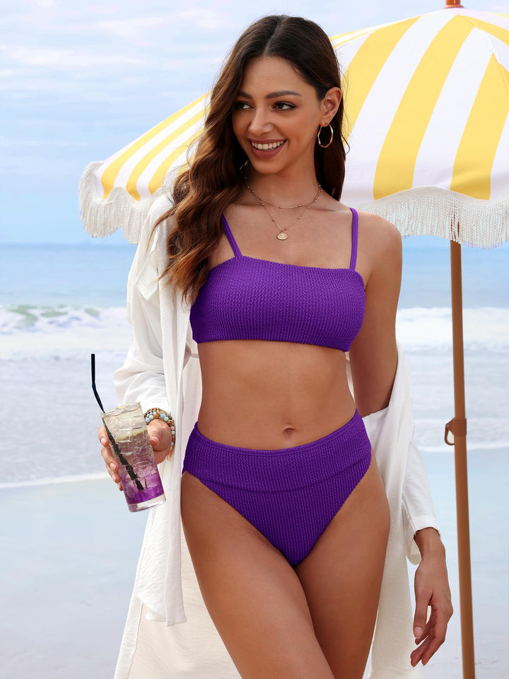 ANRABESS Tummy Control 2 Piece Swimsuits for Women High Waisted Bikini Sets Ribbed Textured Bathing Suits Beach Swimwear