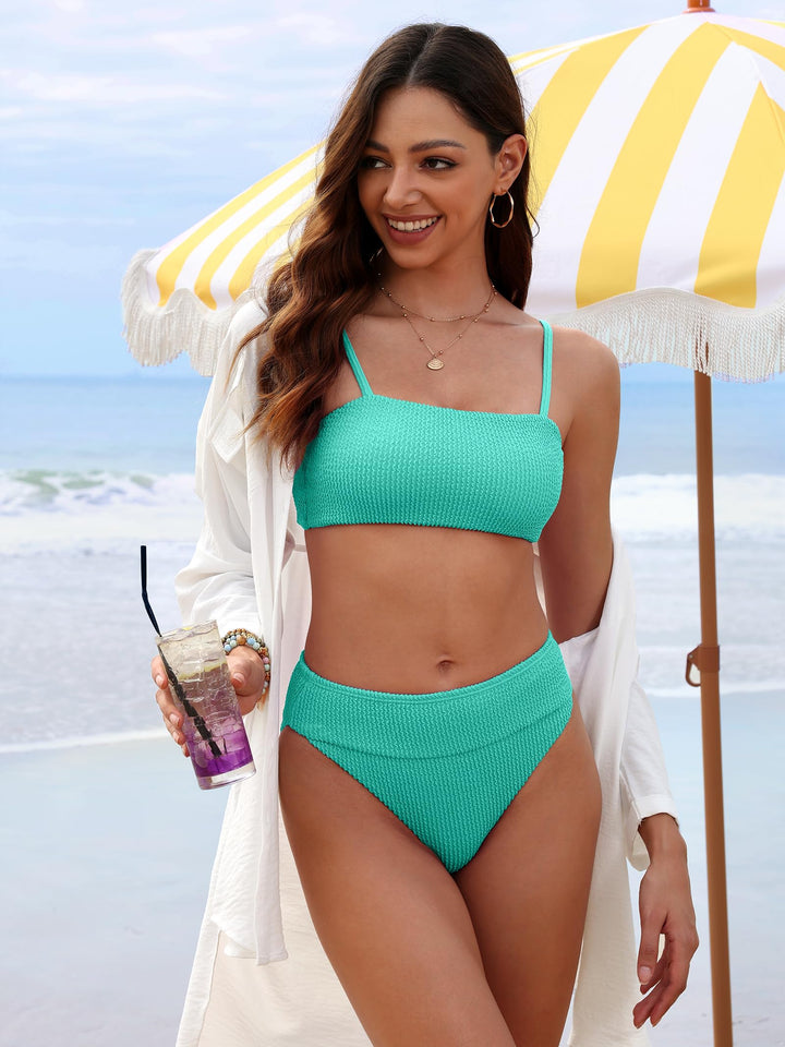 ANRABESS Tummy Control 2 Piece Swimsuits for Women High Waisted Bikini Sets Ribbed Textured Bathing Suits Beach Swimwear