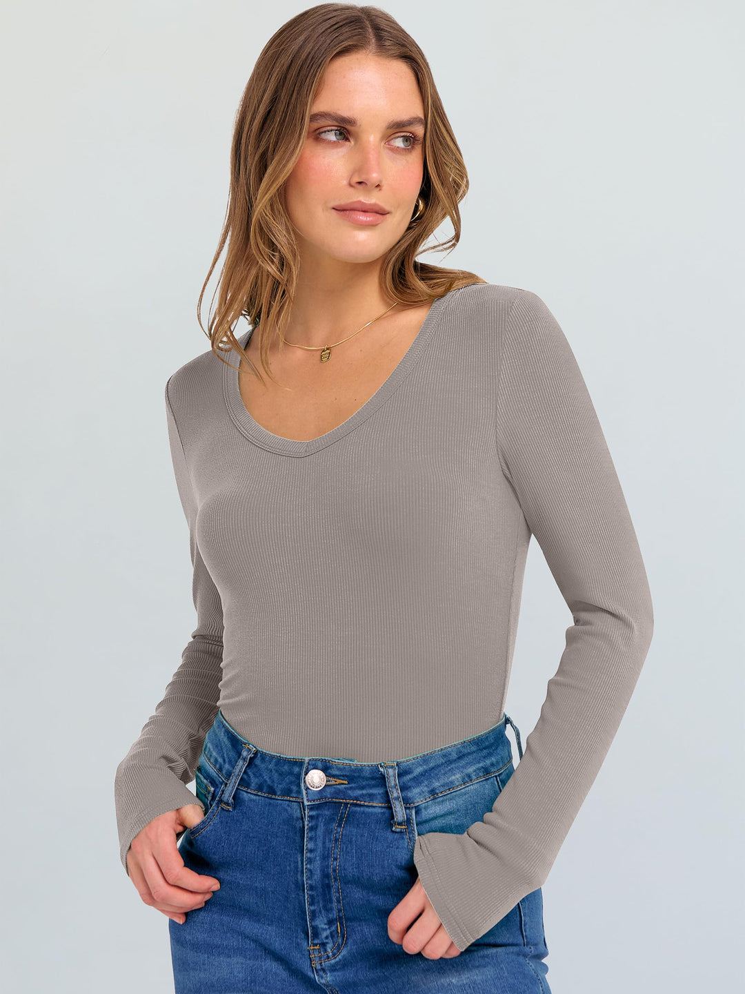 ANRABESS Long Sleeve Shirts for Women Soft Comfy Ribbed Knit Fitted T-Shirts Casual Trendy Y2K Basic Tops Fall Winter Underscrub Layering Clothes