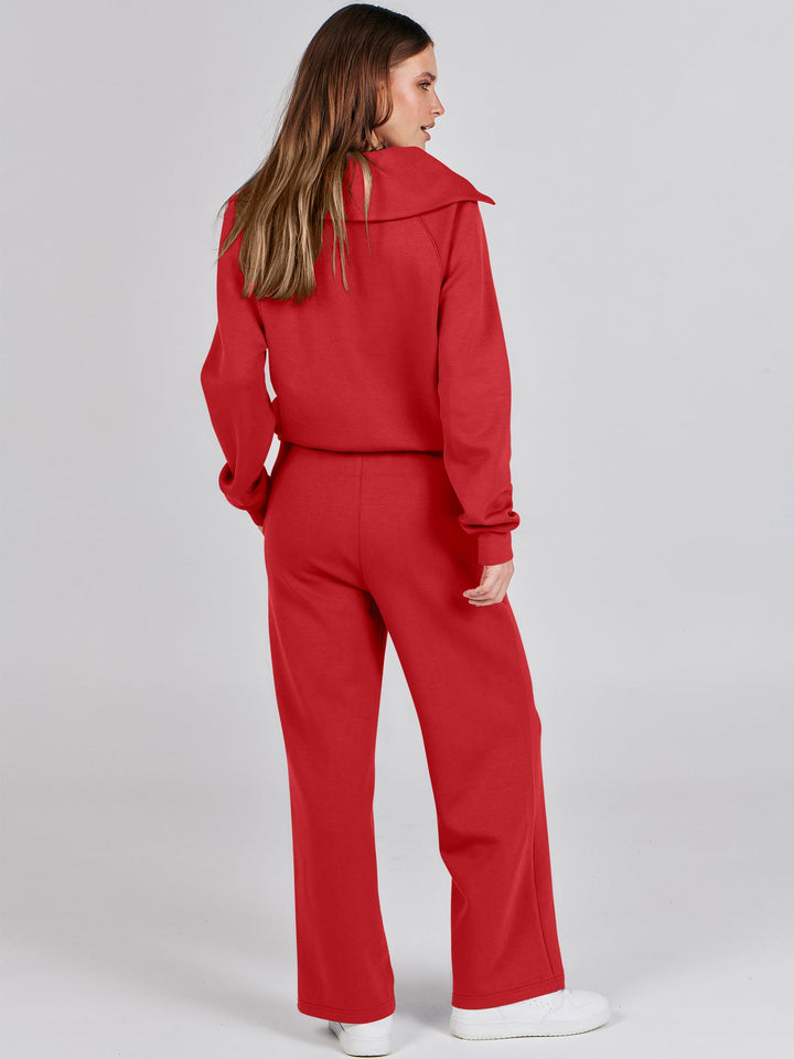 ANRABESS 2 Piece Outfits for Women Half Zip Sweatshirt & Wide Leg Pants Airport Travel Lounge Matching Fall Winter Sets Sweatsuits Clothing