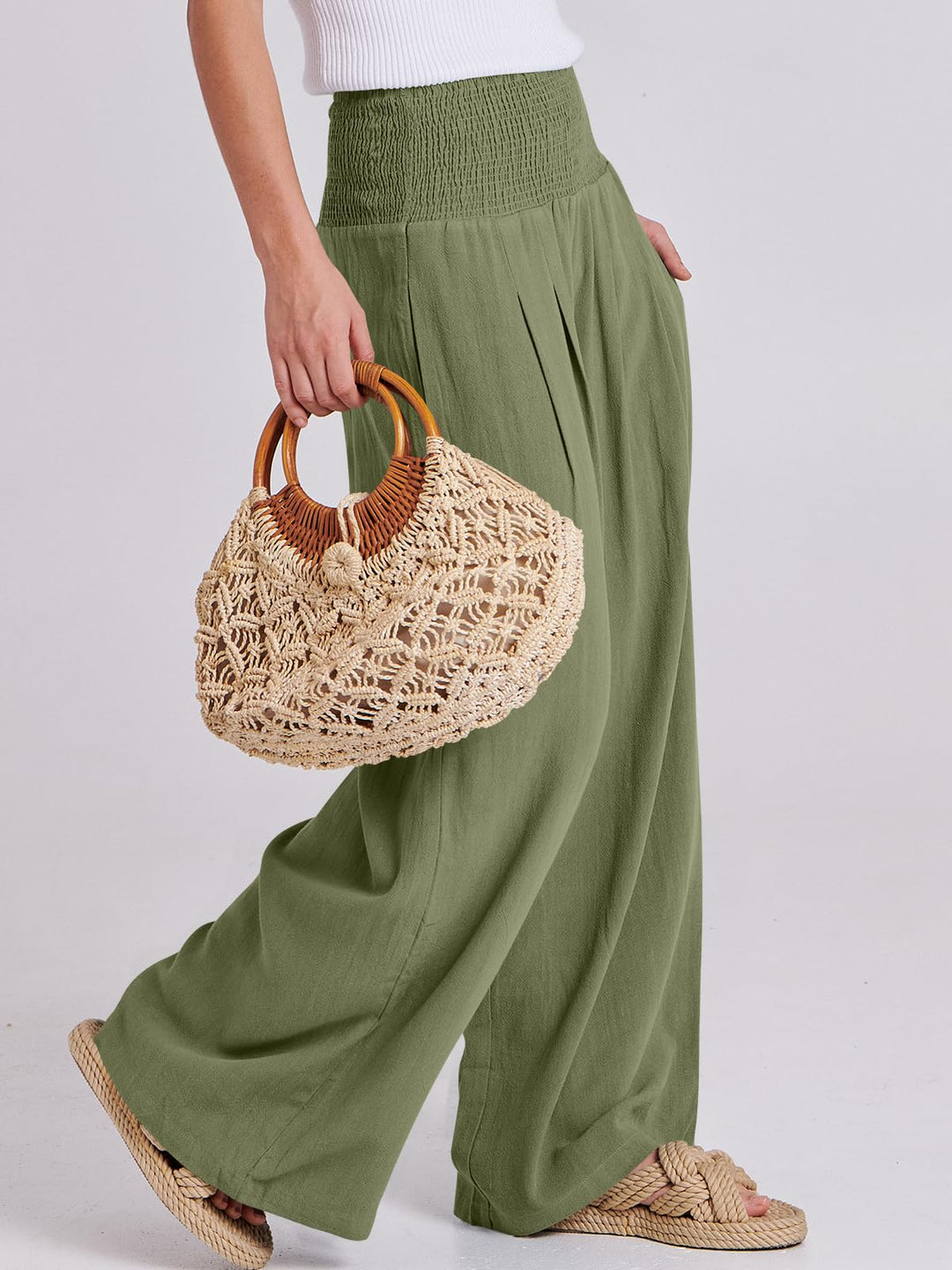 ANRABESS Linen Wide Leg Pants for Women Summer Boho High Waist Palazzo Pants Beach Lounge Casual Trousers with Pockets Vacation Clothes