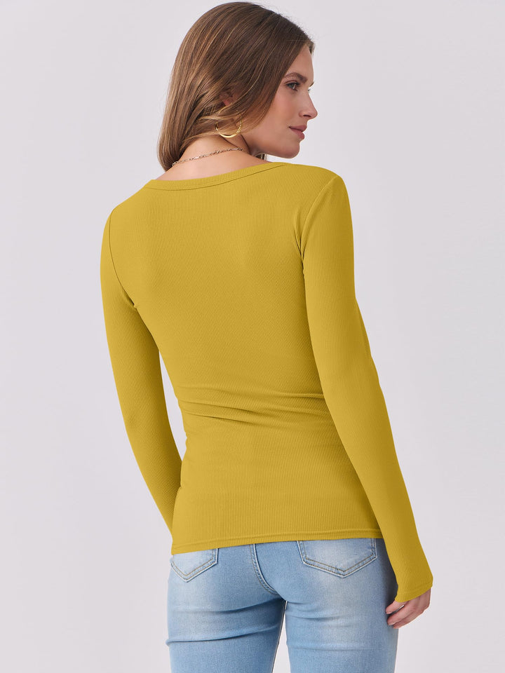 ANRABESS Long Sleeve Shirts for Women Ribbed Knit Slim Fitted Casual Tops Scoop Neck Basic Tee Spring Fall Fashion Clothes