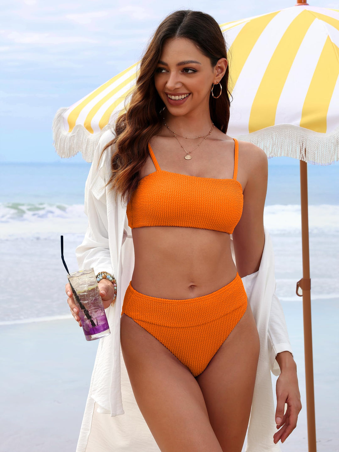 ANRABESS Tummy Control 2 Piece Swimsuits for Women High Waisted Bikini Sets Ribbed Textured Bathing Suits Beach Swimwear