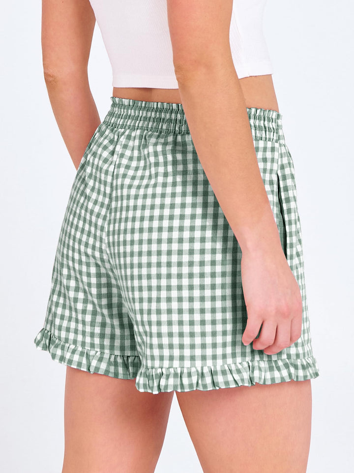 ANRABESS Womens Ruffle Boxer Shorts Pajama Gingham Shorts Summer Casual Lounge Sleep Plaid Beach Bottoms Pockets 2026 Trendy