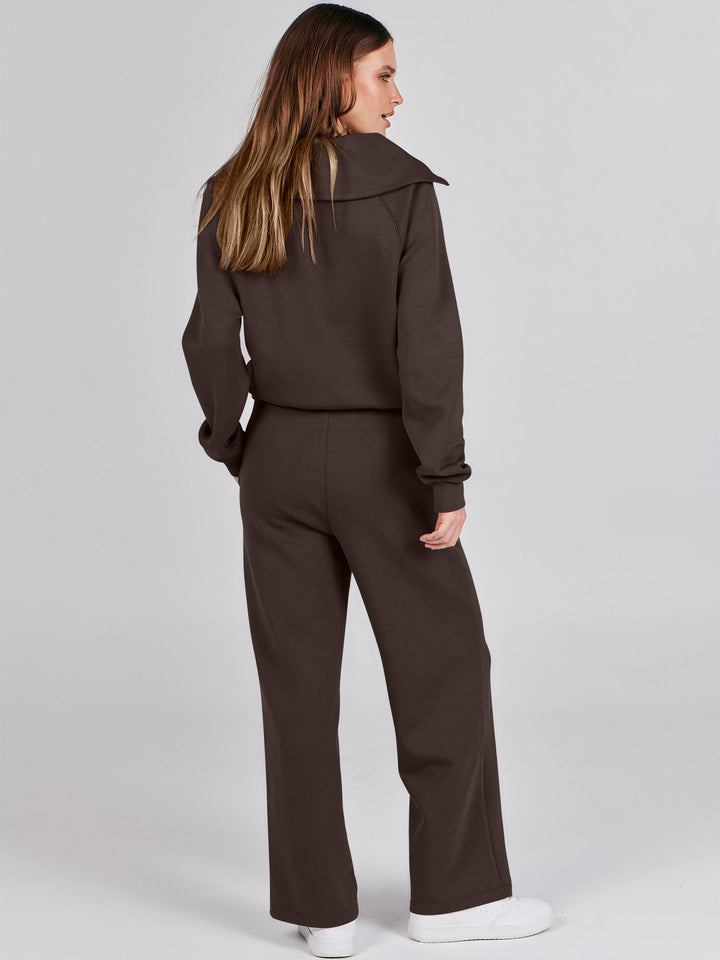 ANRABESS 2 Piece Outfits for Women Half Zip Sweatshirt & Wide Leg Pants Airport Travel Lounge Matching Fall Winter Sets Sweatsuits Clothing