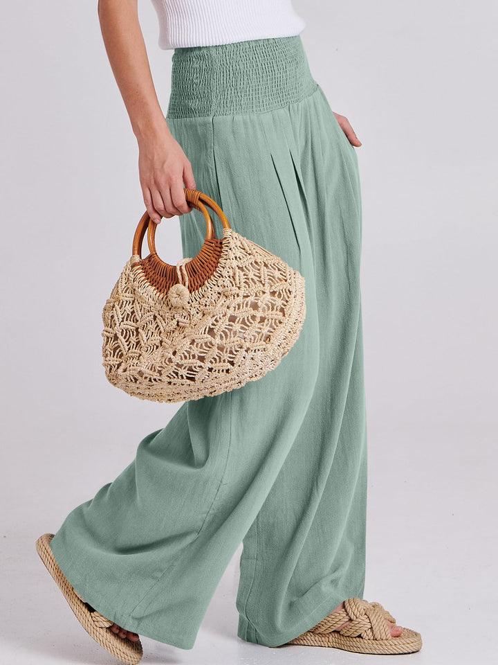 ANRABESS Linen Wide Leg Pants for Women Summer Boho High Waist Palazzo Pants Beach Lounge Casual Trousers with Pockets Vacation Clothes