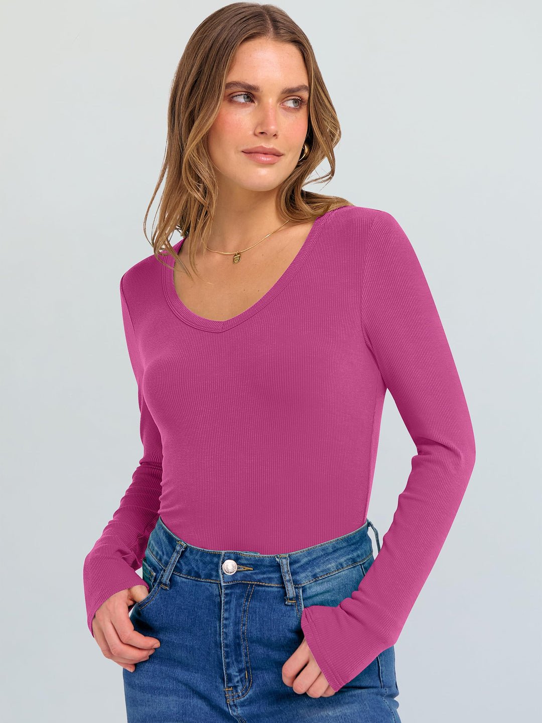 ANRABESS Long Sleeve Shirts for Women Soft Comfy Ribbed Knit Fitted T-Shirts Casual Trendy Y2K Basic Tops Fall Winter Underscrub Layering Clothes