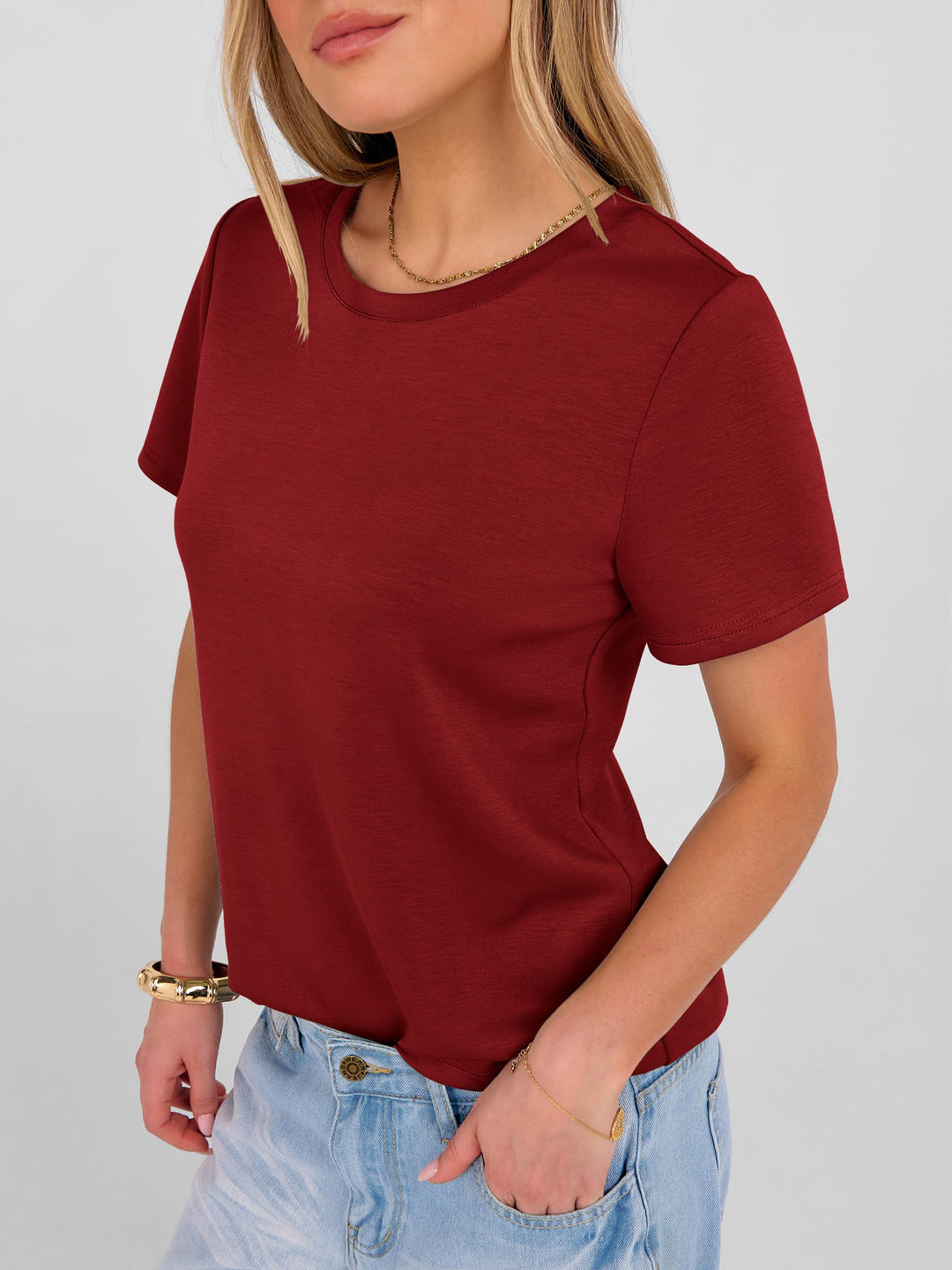 ANRABESS Summer T Shirts for Women, Round Neck Short Sleeve Tops for Women 2026 WrinkleFree Comfy Tshirt Basic Tee Casual Workout Tops Vacation Outfits