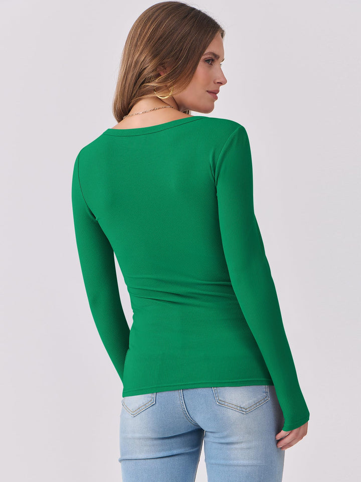 ANRABESS Long Sleeve Shirts for Women Ribbed Knit Slim Fitted Casual Tops Scoop Neck Basic Tee Spring Fall Fashion Clothes