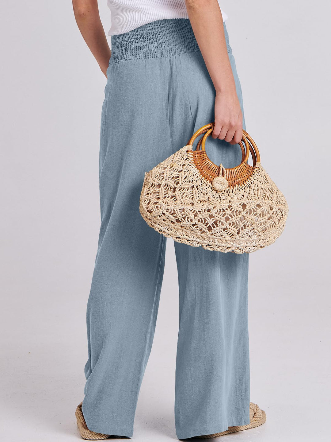 ANRABESS Linen Wide Leg Pants for Women Summer Boho High Waist Palazzo Pants Beach Lounge Casual Trousers with Pockets Vacation Clothes