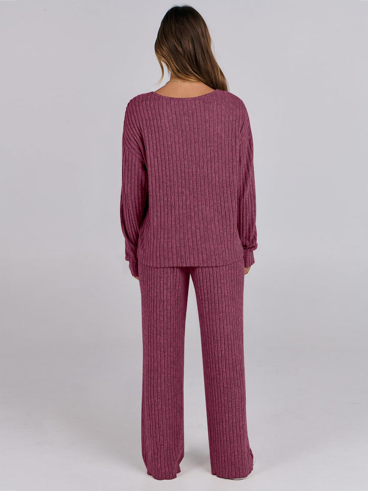 ANRABESS Women 2 Piece Lounge Pajamas Sets Casual Ribbed Knit Long Sleeve Top Pants Matching Set 2026 Fall Outfits Clothes