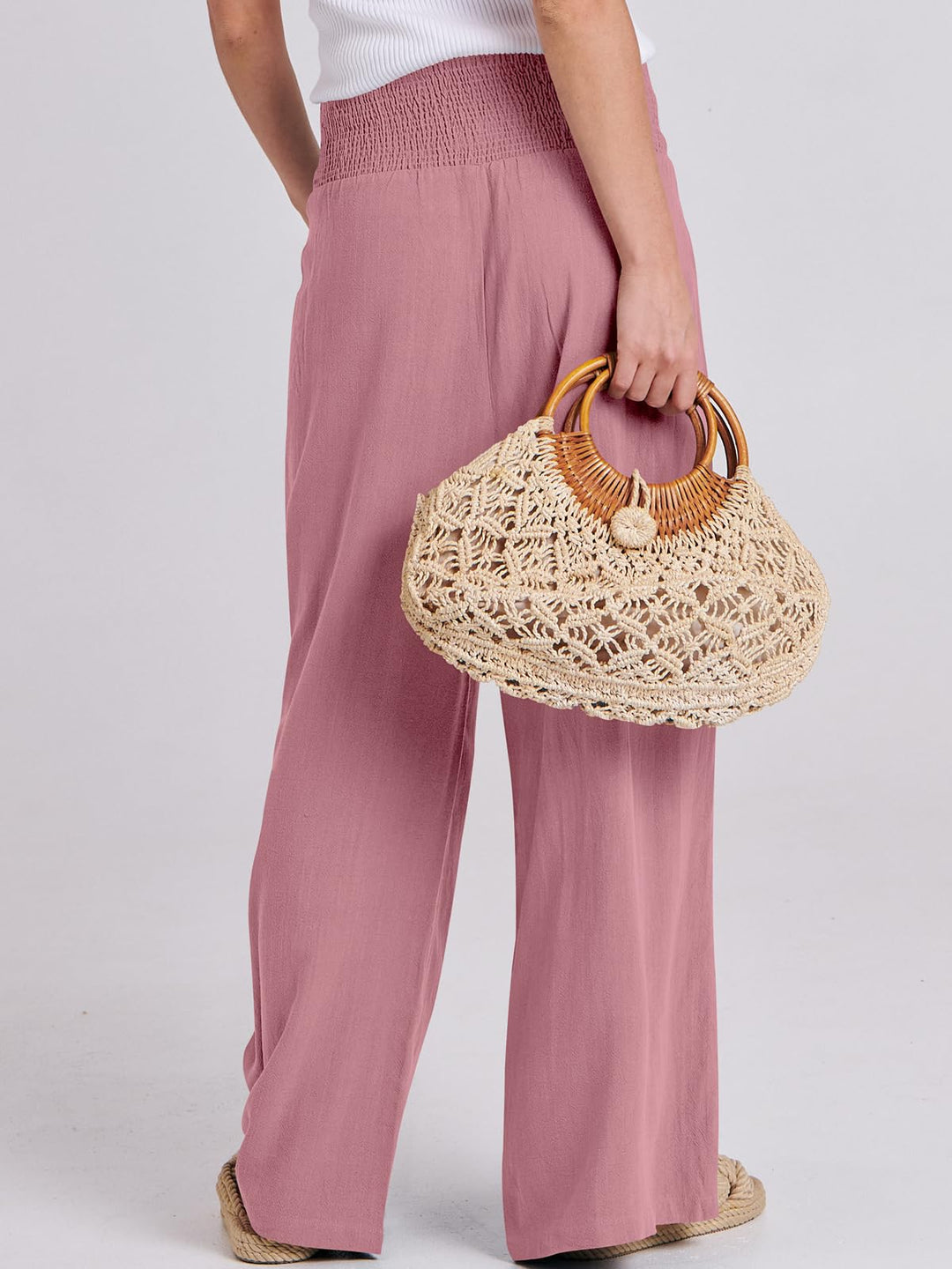 ANRABESS Linen Wide Leg Pants for Women Summer Boho High Waist Palazzo Pants Beach Lounge Casual Trousers with Pockets Vacation Clothes