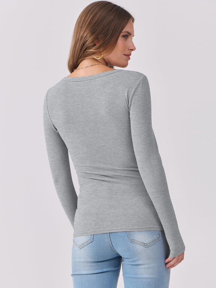 ANRABESS Long Sleeve Shirts for Women Ribbed Knit Slim Fitted Casual Tops Scoop Neck Basic Tee Spring Fall Fashion Clothes