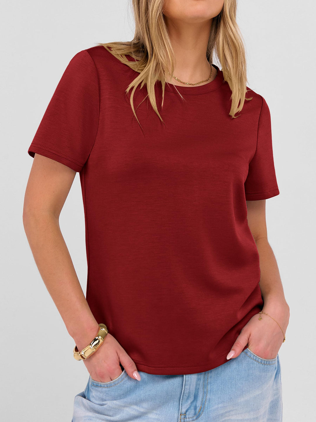 ANRABESS Summer T Shirts for Women, Round Neck Short Sleeve Tops for Women 2026 WrinkleFree Comfy Tshirt Basic Tee Casual Workout Tops Vacation Outfits