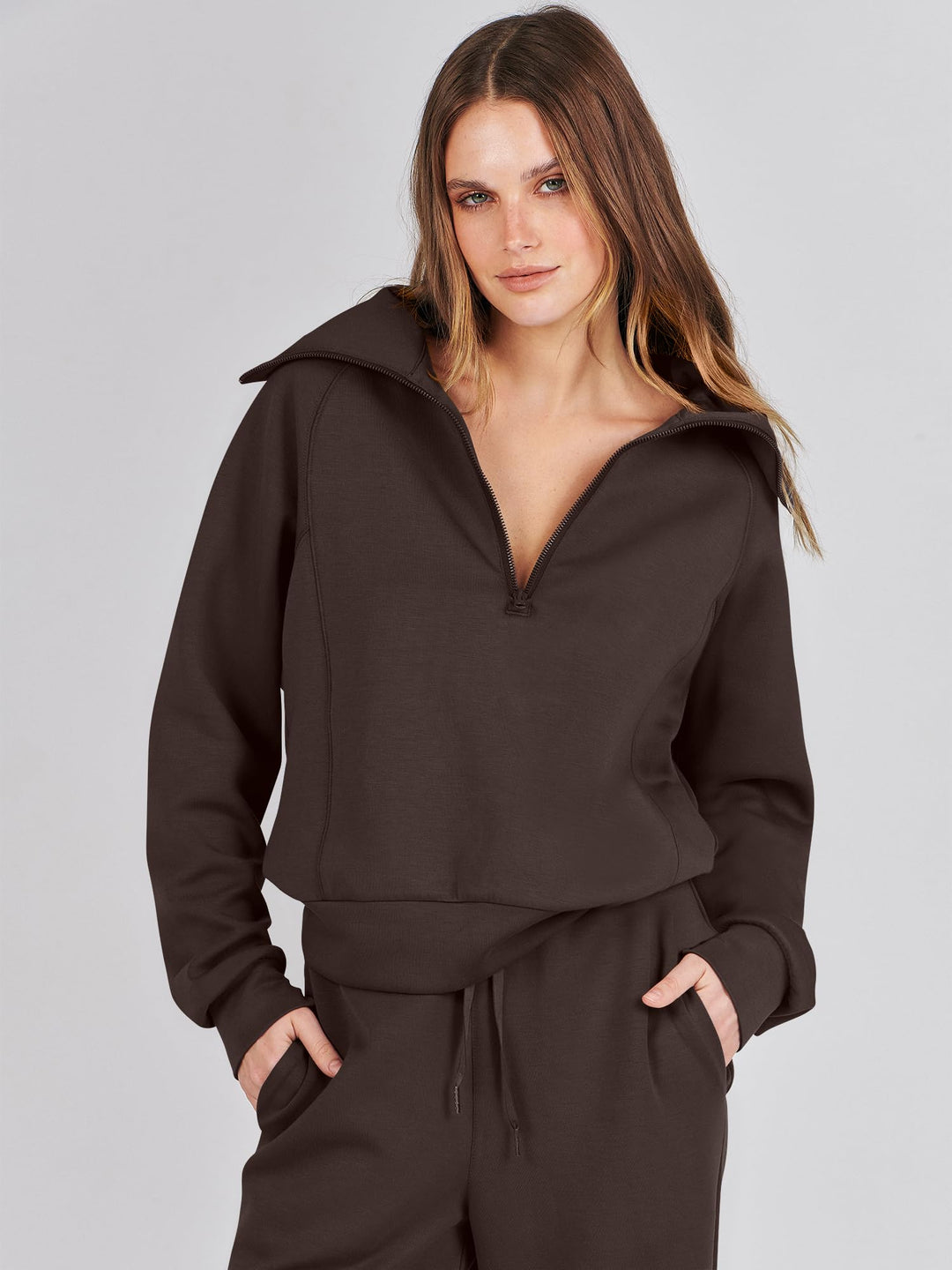 ANRABESS 2 Piece Outfits for Women Half Zip Sweatshirt & Wide Leg Pants Airport Travel Lounge Matching Fall Winter Sets Sweatsuits Clothing