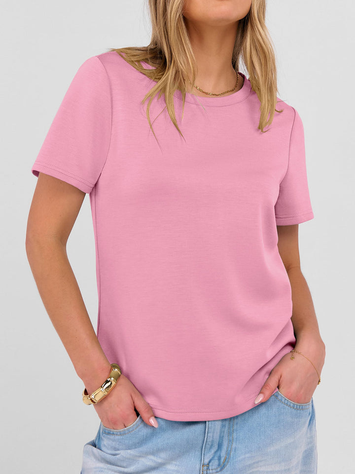ANRABESS Summer T Shirts for Women, Round Neck Short Sleeve Tops for Women 2026 WrinkleFree Comfy Tshirt Basic Tee Casual Workout Tops Vacation Outfits