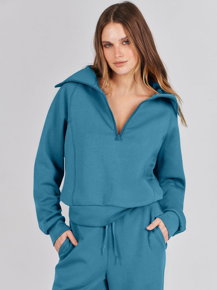 ANRABESS 2 Piece Outfits for Women Half Zip Sweatshirt & Wide Leg Pants Airport Travel Lounge Matching Fall Winter Sets Sweatsuits Clothing