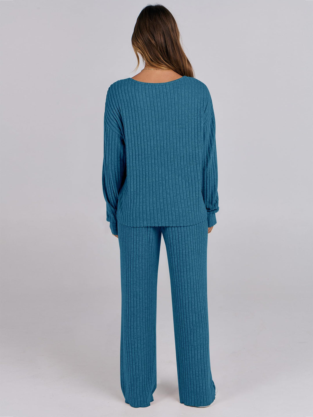 ANRABESS Women 2 Piece Lounge Pajamas Sets Casual Ribbed Knit Long Sleeve Top Pants Matching Set 2026 Fall Outfits Clothes